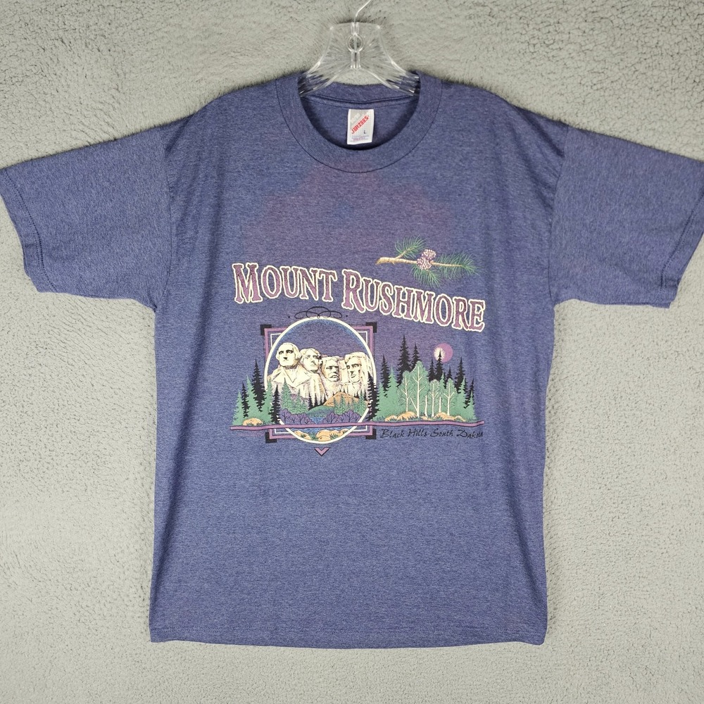 Vintage JERZEES T-Shirt Mens Large Mount Rushmore Graphic Short Sleeve Crew Neck